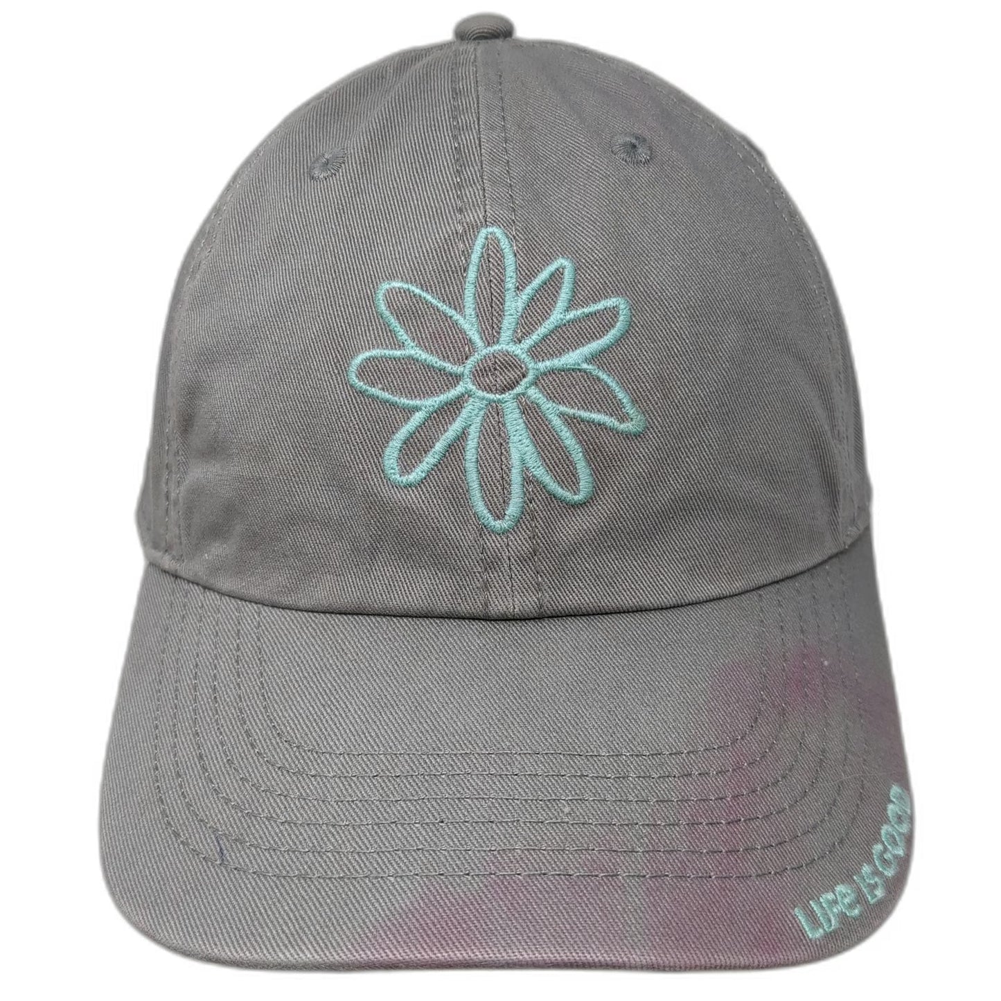 Life Is Good Baseball Cap Gray One Size Flower Floral Cotton Hat Adjustable