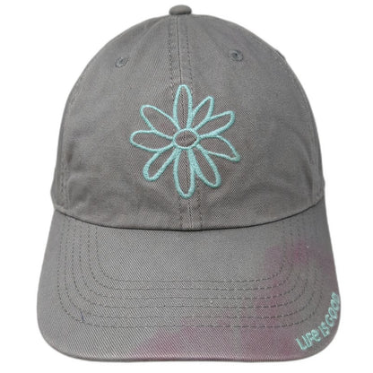 Life Is Good Baseball Cap Gray One Size Flower Floral Cotton Hat Adjustable