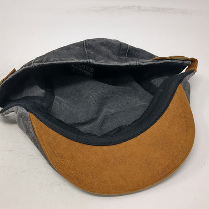 KB Ethos Newsboy Cap Gray One Size Acid Wash Cotton Brown Faux Suede Bill Hat