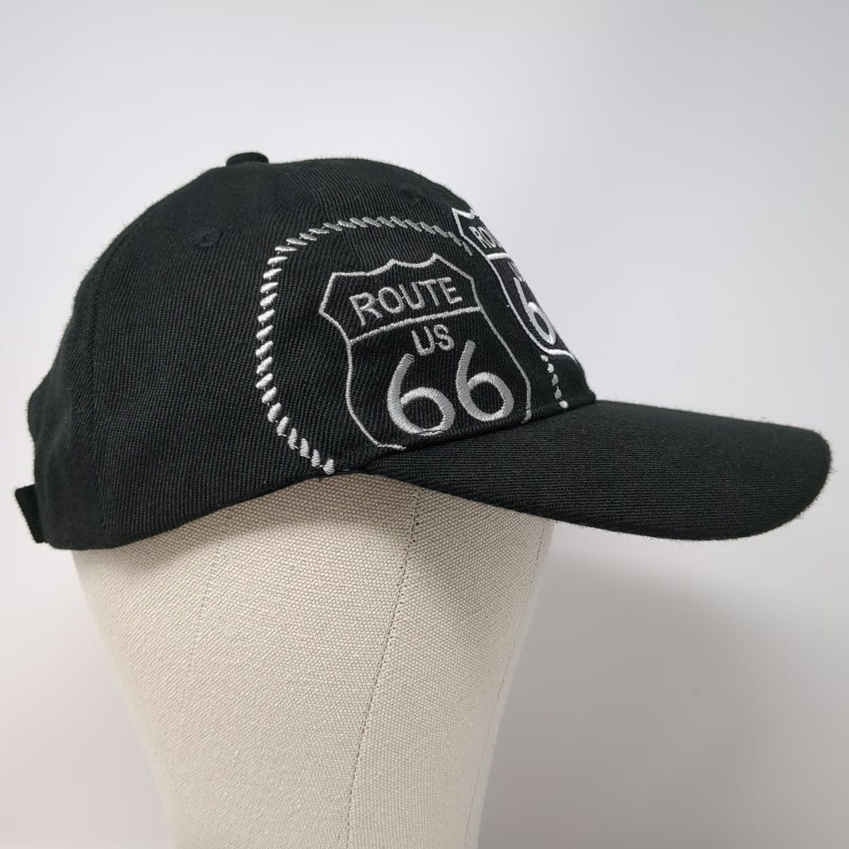 Route 66 Baseball Cap Black One Size Get Your Kicks On Road Sign Strapback Hat