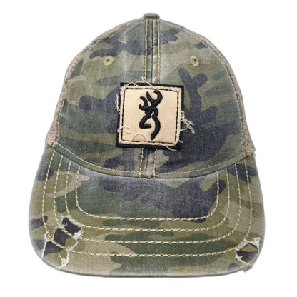 Browning Baseball Cap Green Camo One Size Mesh Back Buckmark Logo Strapback Hat