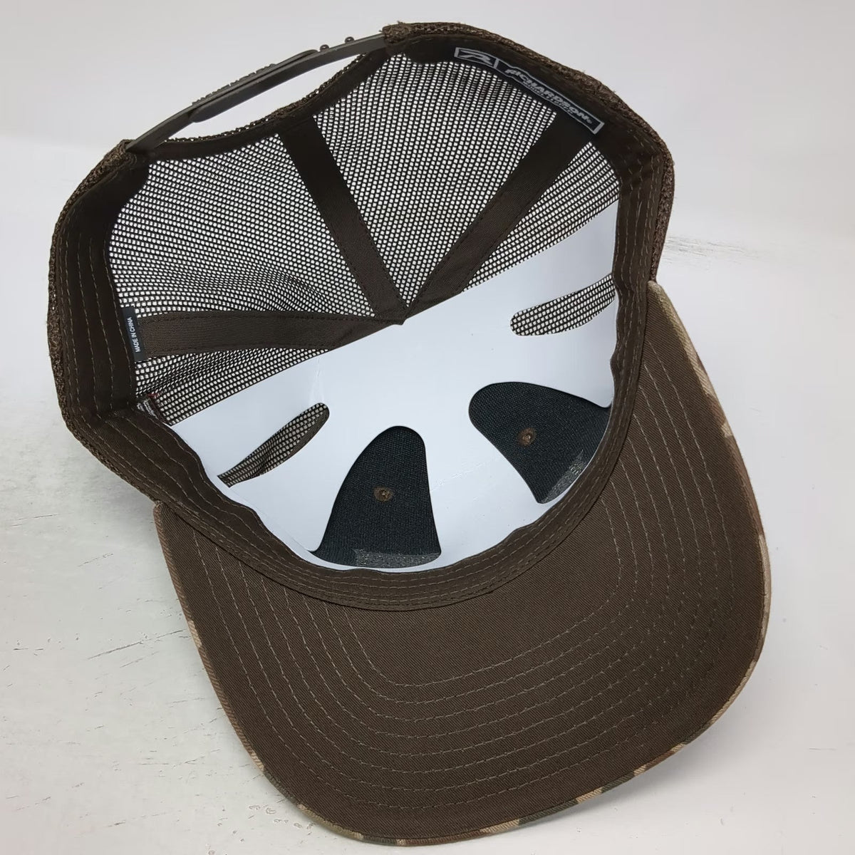Richardson Trucker Hat Brown One Size Camo Leather Patch American Flag Plumbing