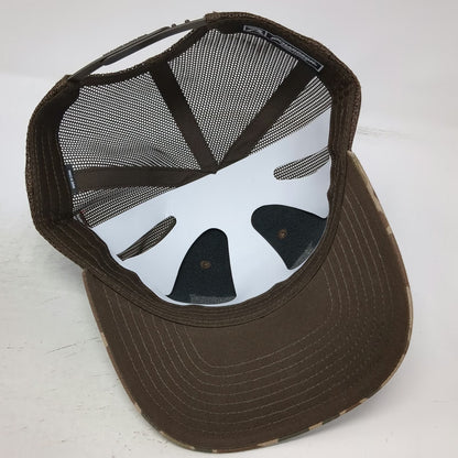 Richardson Trucker Hat Brown One Size Camo Leather Patch American Flag Plumbing
