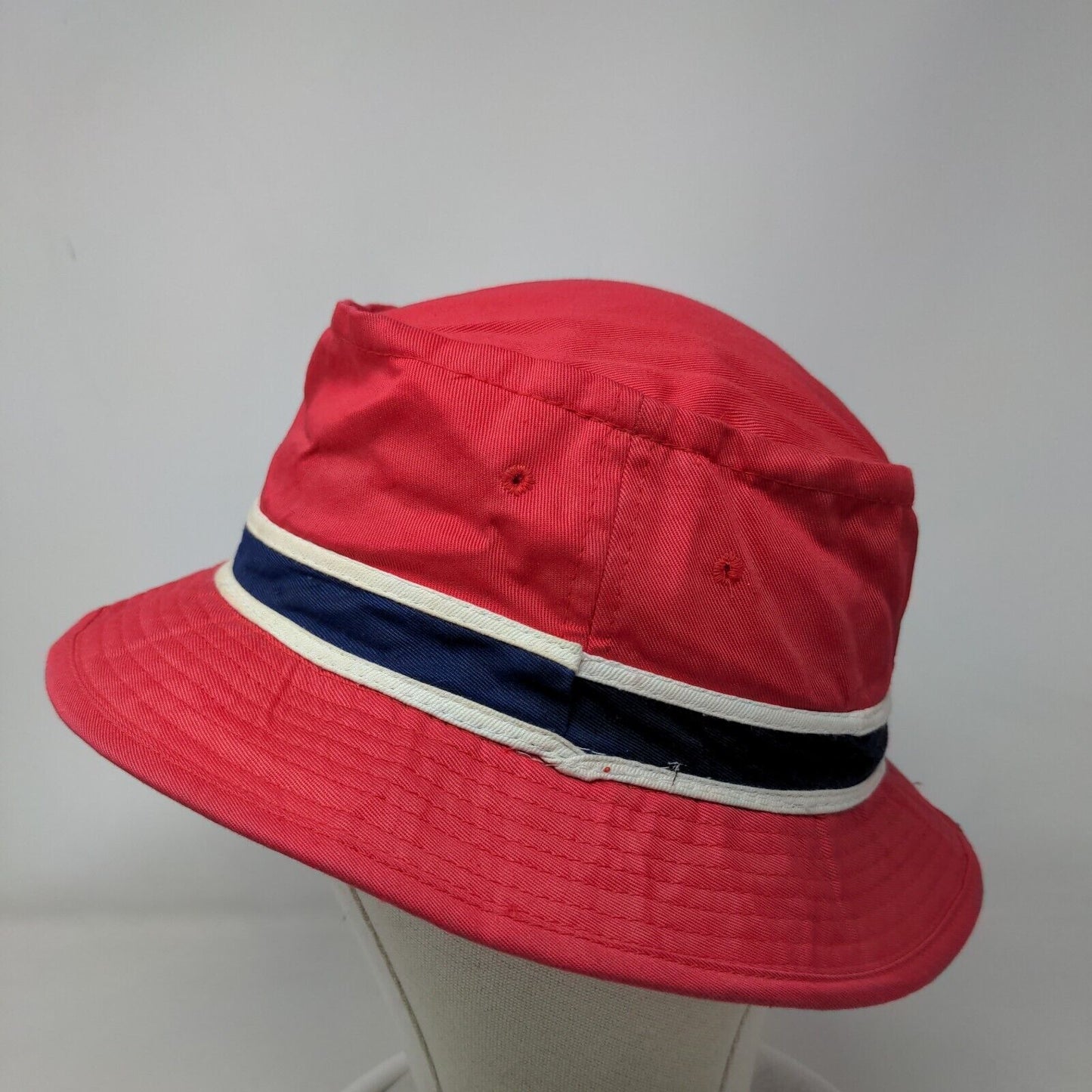 Paris Bucket Hat Red Small Striped Vent Holes Lined Outdoor Cotton