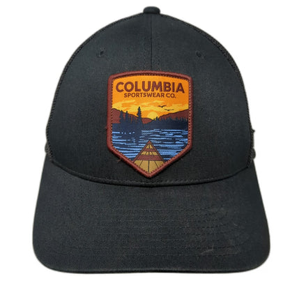 Columbia Baseball Cap Black M Mesh Back Flexfit Stretch Logo Patch Outdoors Hat