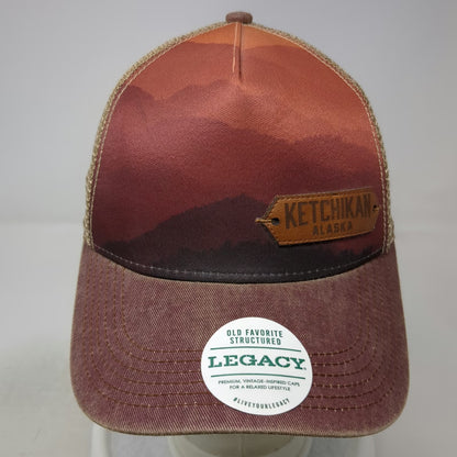 Legacy Trucker Hat Brown One Size Ketchikan Alaska Mountain Graphic Snapback