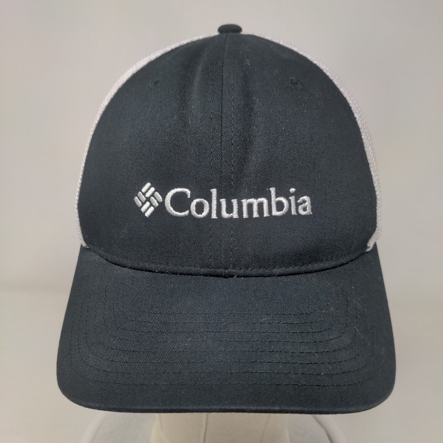 Columbia Fitted Trucker Hat Black L/XL Embroidered Colorblock Mesh Back