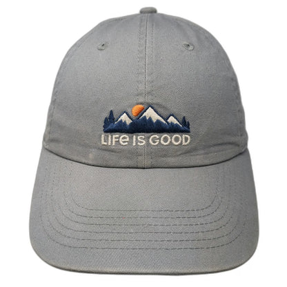 Life is Good Baseball Cap Gray One Size Mountain Embroidery Cotton Slideback Hat