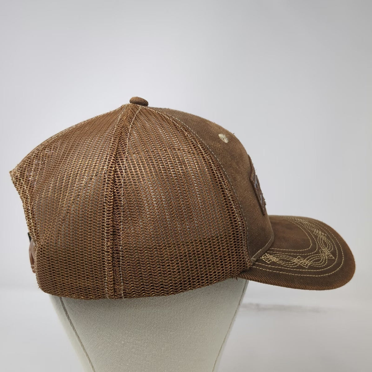 Ariat Trucker Hat Brown One Size Mesh Back Snapback Western Brim Stitching Patch
