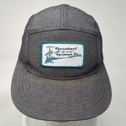 REI Gray 5 Panel Hat Mountain Patch Leather Slideback Adjustable Outdoor Gear OS