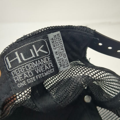 Huk Trucker Hat Black One Size Performance Fishing Mesh Snapback Camo Patch