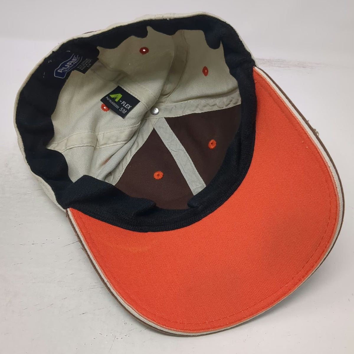 Polaris Baseball Cap Brown Beige Orange S/M Riding Co Distressed Stretch Fit Hat