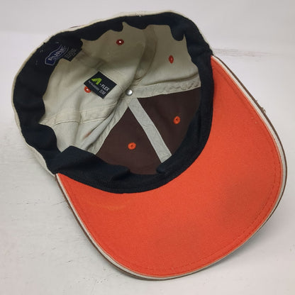 Polaris Baseball Cap Brown Beige Orange S/M Riding Co Distressed Stretch Fit Hat