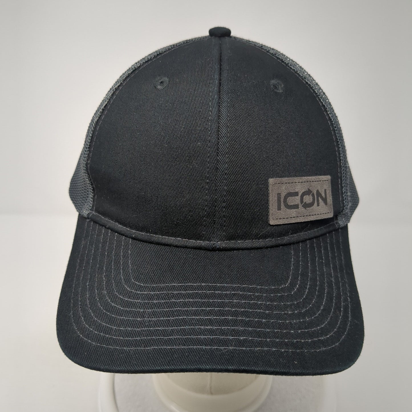 Icon Snapback Mesh Back Trucker Hat Black Patch Logo Poly Cotton Blend