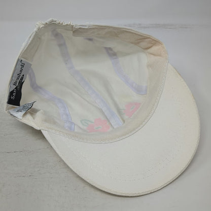 San Brushardi 5 Panel White One Size Flower Embroidery Elastic Back Hat