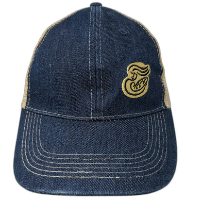Baseball Cap Blue One Size Mesh Back Denim Embroidered Logo Strapback Hat Beige