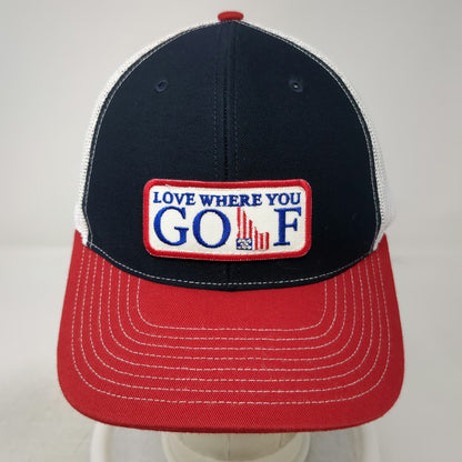 Richardson Trucker Hat Blue Red One Size Love Where You Golf Patch Snapback