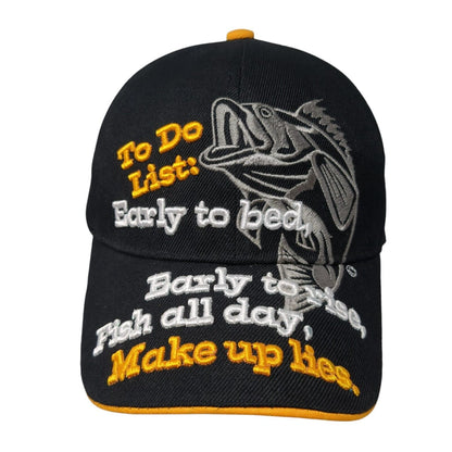 To Do List Fish All Day Strapback Hat Black One Size Embroidered 6 Panel