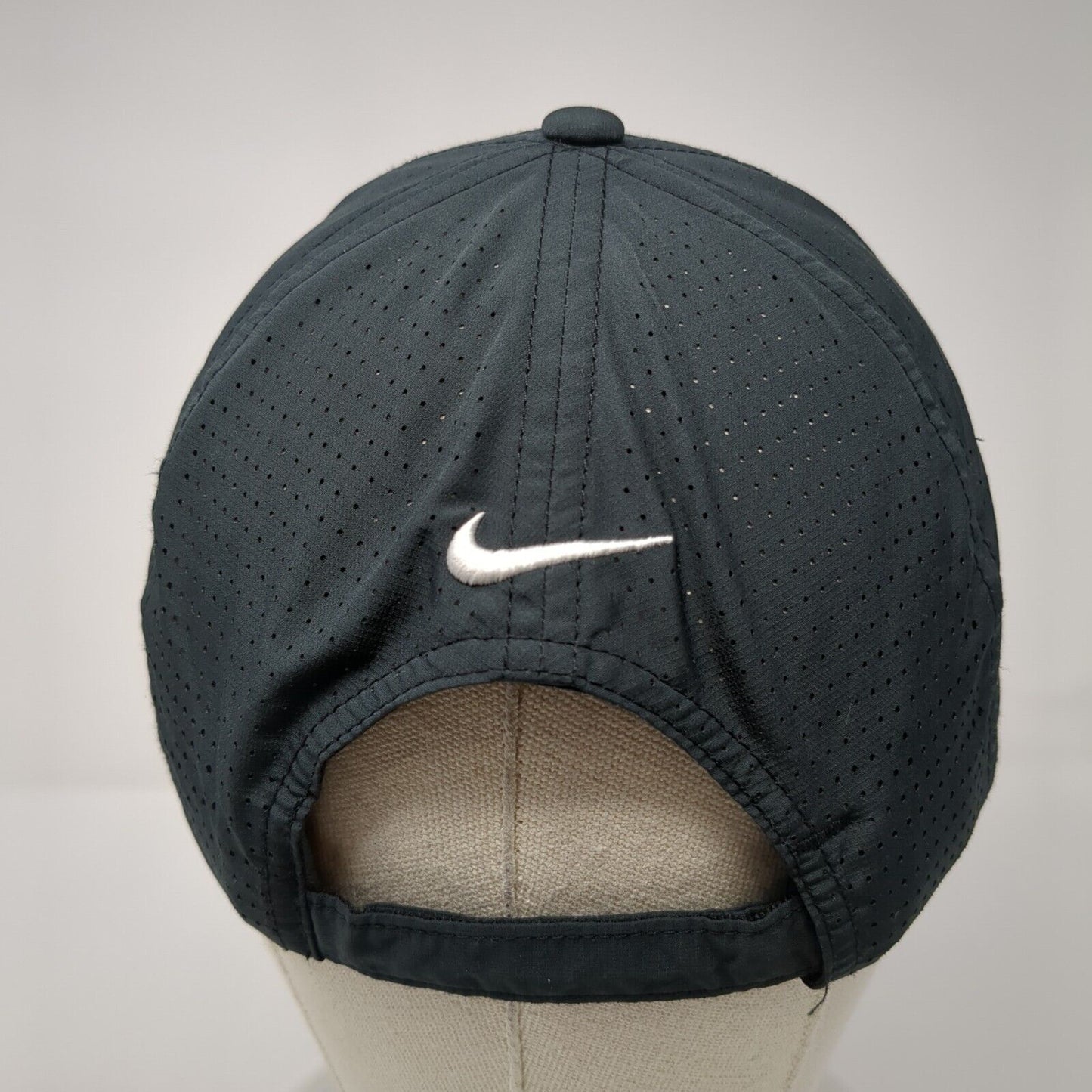Micron Strapback Hat Black One Size Adjustable Laser Cut Nike Dri-Fit
