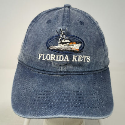 Blue Baseball Cap One Size Florida Keys Fishing Boat Embroidered Adjustable Hat