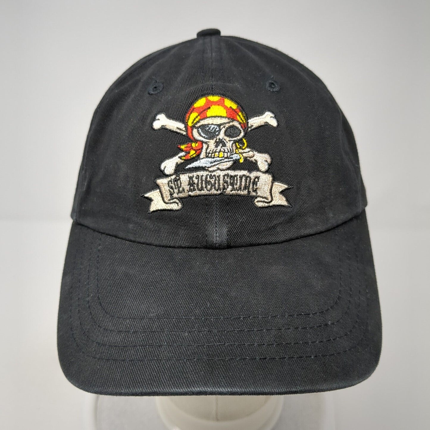 St. Augustine Strapback Hat Black One Size Adjustable Embroidered 6 Panel Sherry
