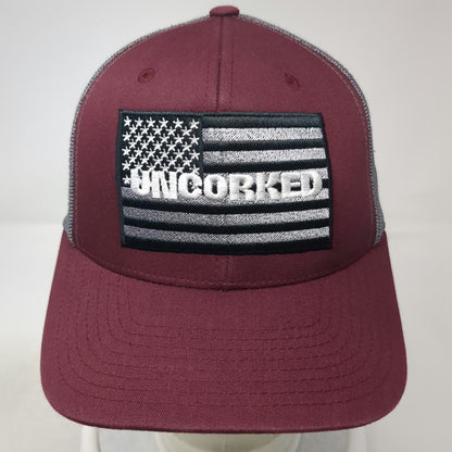 Yupoong Trucker Hat Red Gray One Size Uncorked Flag Patch Mesh Back Snapback
