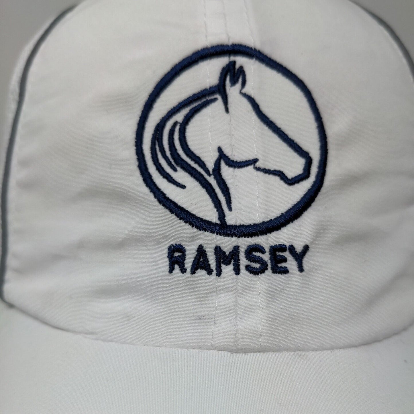 Ramsey Men's Strapback Hat White OSFA Embroidered Horse Equestrian Logo