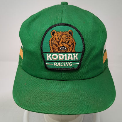 Kodiak Racing Trucker Hat Green OS Snapback Mesh Back Stripes Bear Patch Vintage
