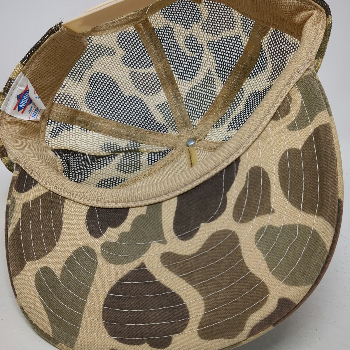 Nissin Cap Trucker Hat Brown One Size Camo Mesh Back Braided Rope Spencer