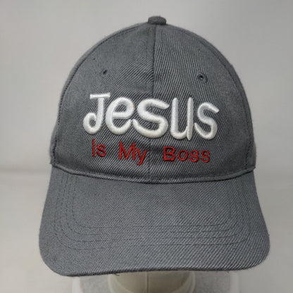 Jesus Is My Boss Strapback Hat Gray One Size Embroidered 6 Panel