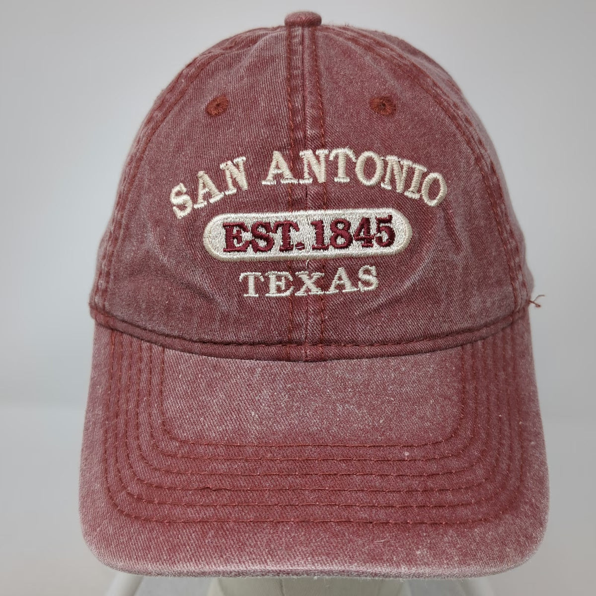 ESY Baseball Cap Red One Size San Antonio Texas EST 1845 Distressed Cotton Hat