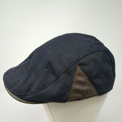 WAR Newsboy Cap Black Brown One Size Herringbone Snap Closure Cotton Blend Hat