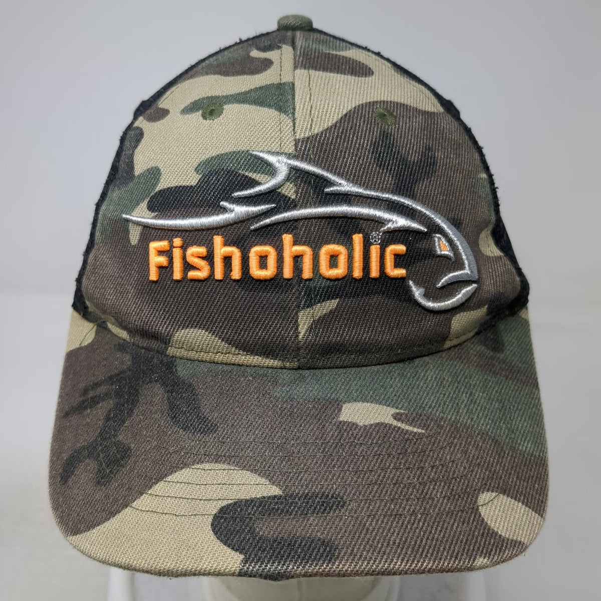 Fishoholic Trucker Hat Green Black One Size Camo Snapback Bend Your Rod Fishing