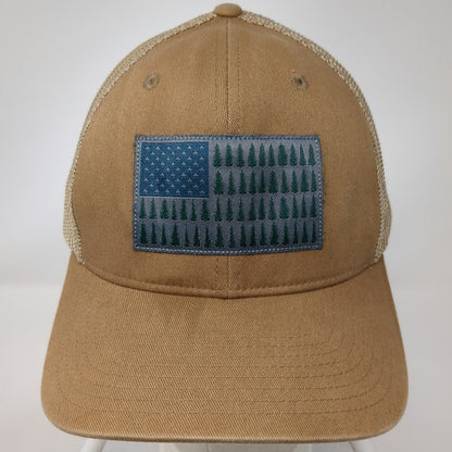 Columbia Baseball Cap Brown XL Mesh Stretch Fit Pine Tree American Flag Hat
