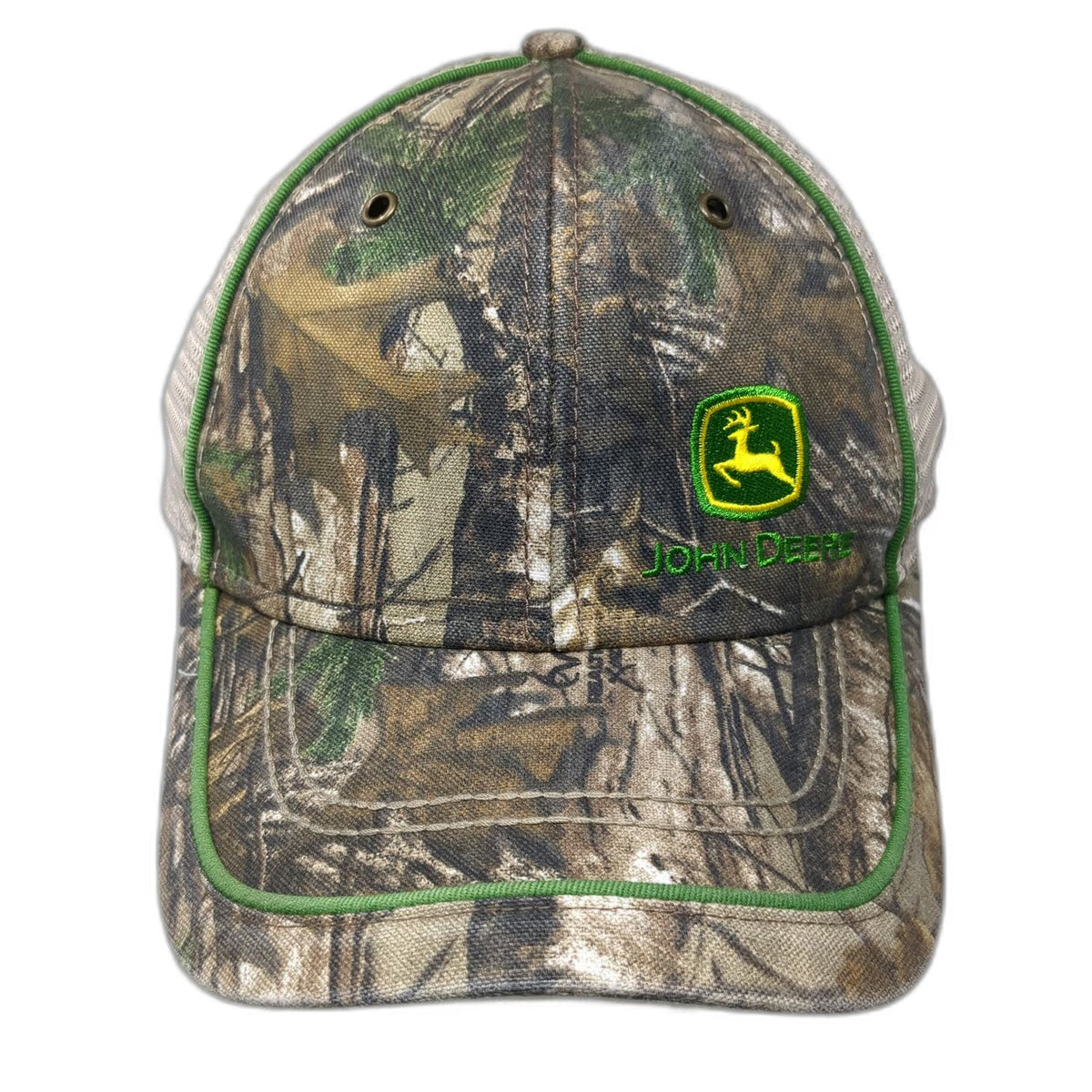 John Deere Baseball Cap Green One Size Camo Mesh Trucker Hat Logo Slideback