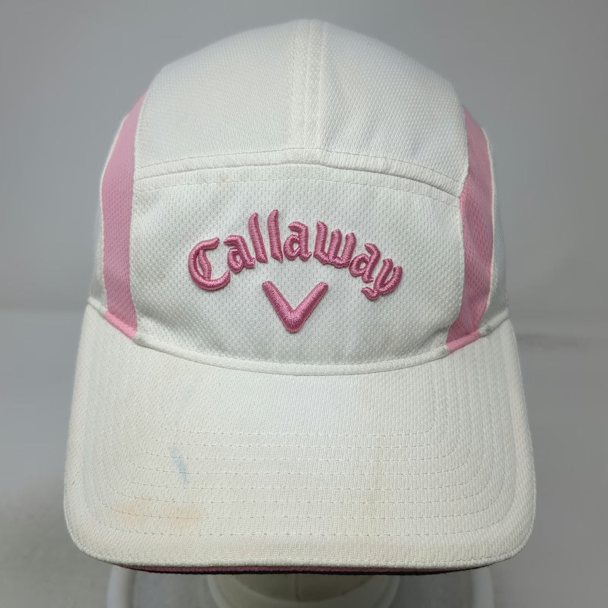 Callaway 5 Panel White One Size Strapback Golf Hat Mesh Side Panels Logo Cap