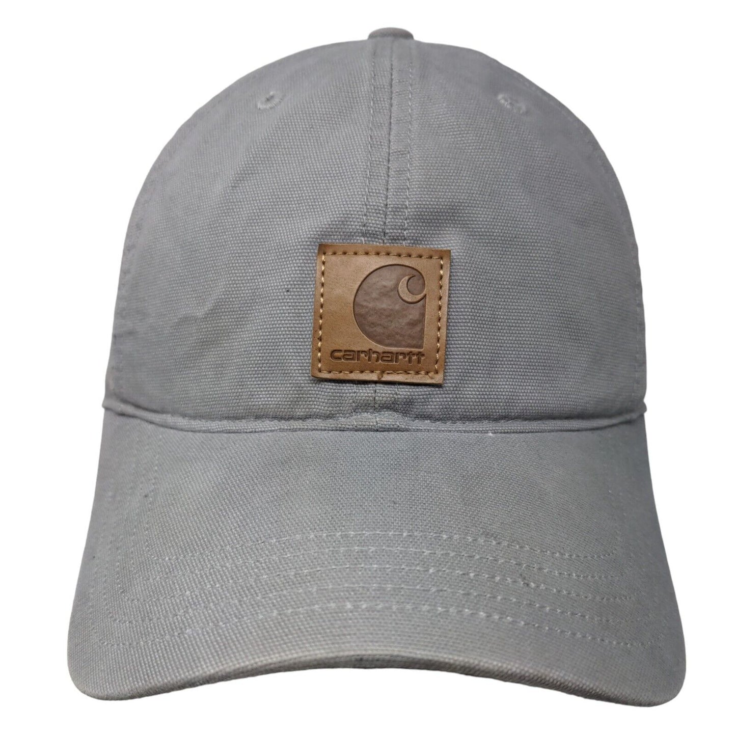 Carhartt Strapback Hat Gray OSFA Embroidered Leather Patch 6 Panel