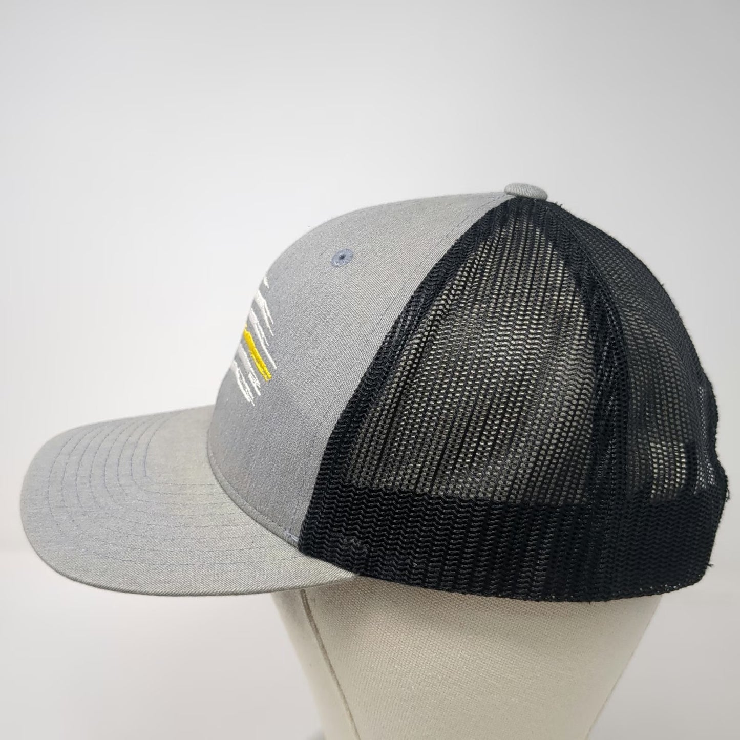 Sport-Tek Trucker Hat Gray One Size Mesh Snapback Thin Yellow Line American Flag