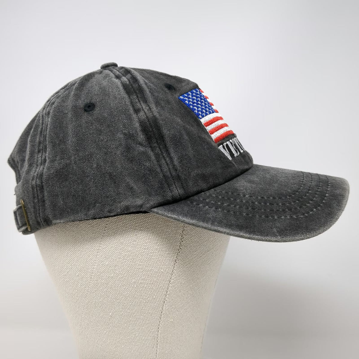 Gray One Size Baseball Cap Hat Veteran American Flag Embroidered Slideback