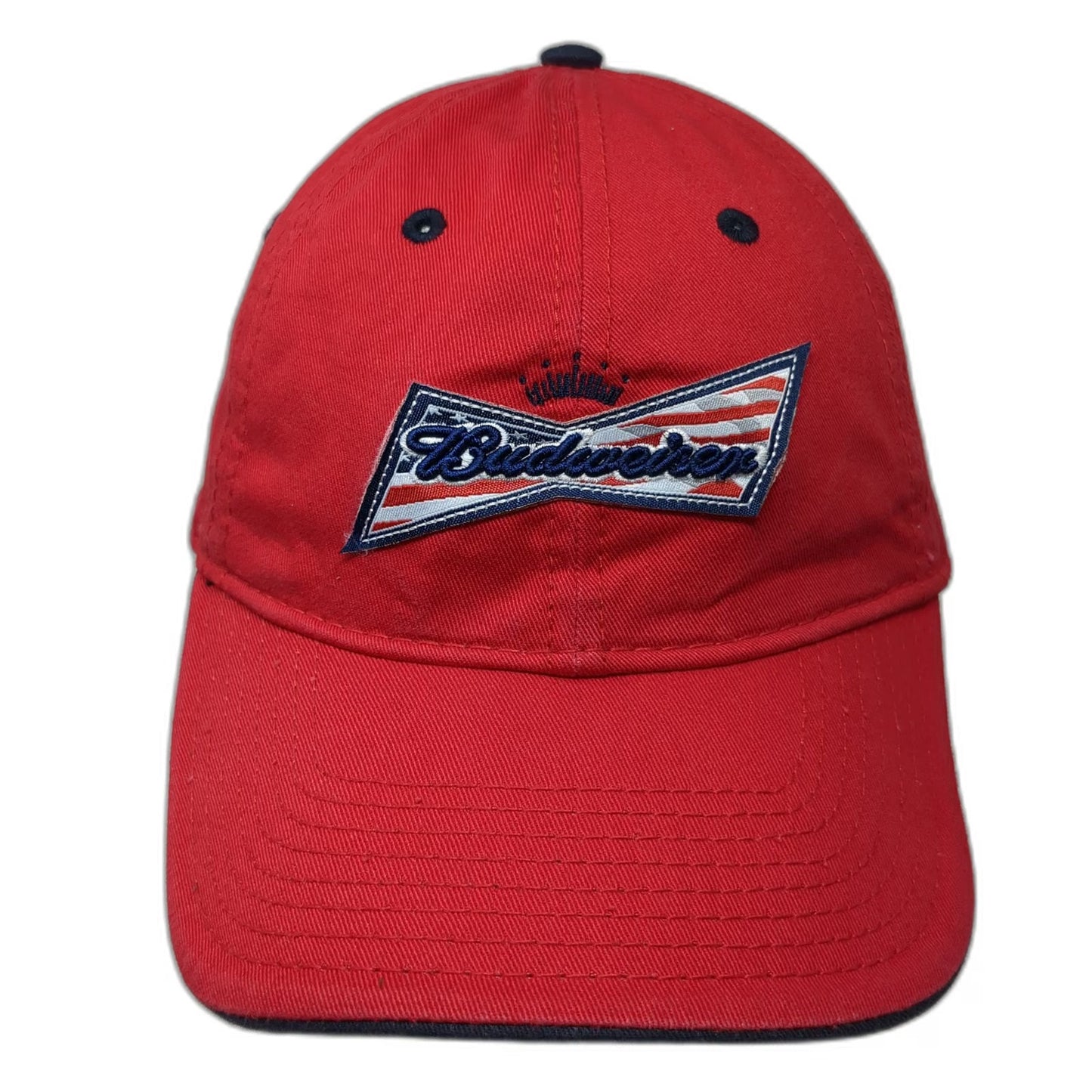 The Game Budweiser American Flag Baseball Cap Red Blue One Size Hat Slideback