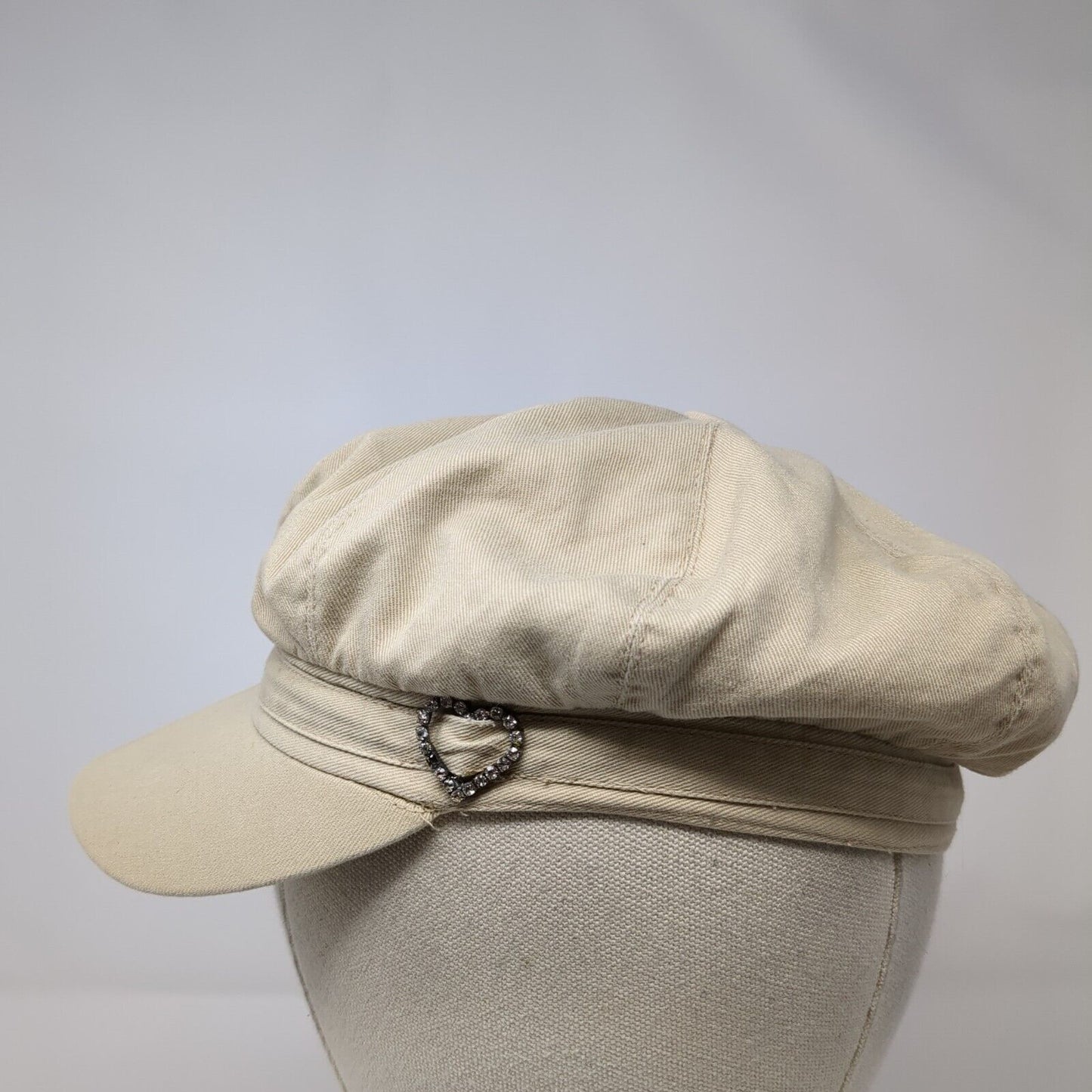 Unbranded Fitted Newsboy Pressboy Cap Tan OSFA Solid Heart Decor