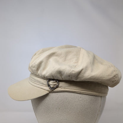 Unbranded Fitted Newsboy Pressboy Cap Tan OSFA Solid Heart Decor