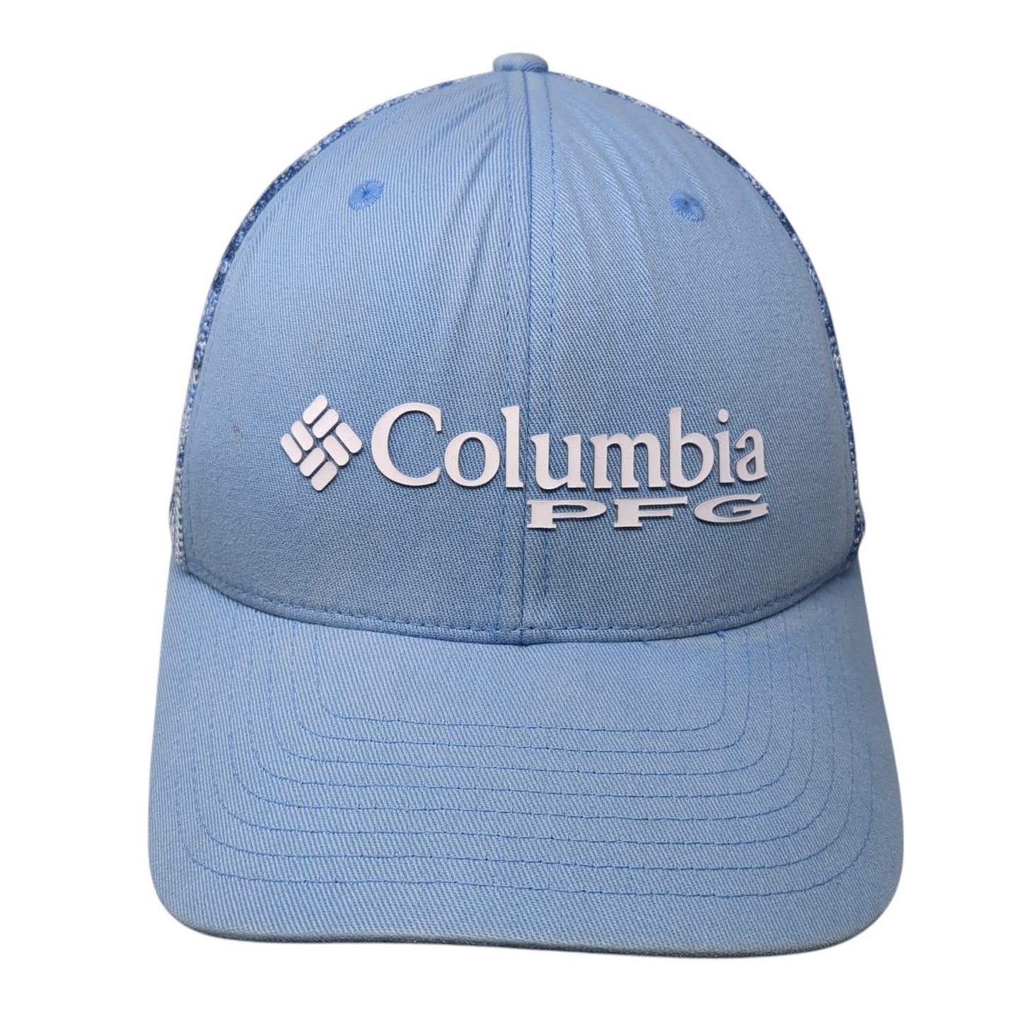 Columbia PFG Fitted Trucker Hat Blue Medium Lightweight Embroidered Mesh Back