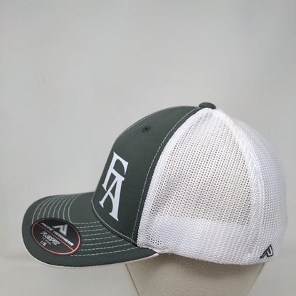 FA Fitted Trucker Hat Gray L/XL Mesh Back Vented Holes 6 Panel Pacific Headwear