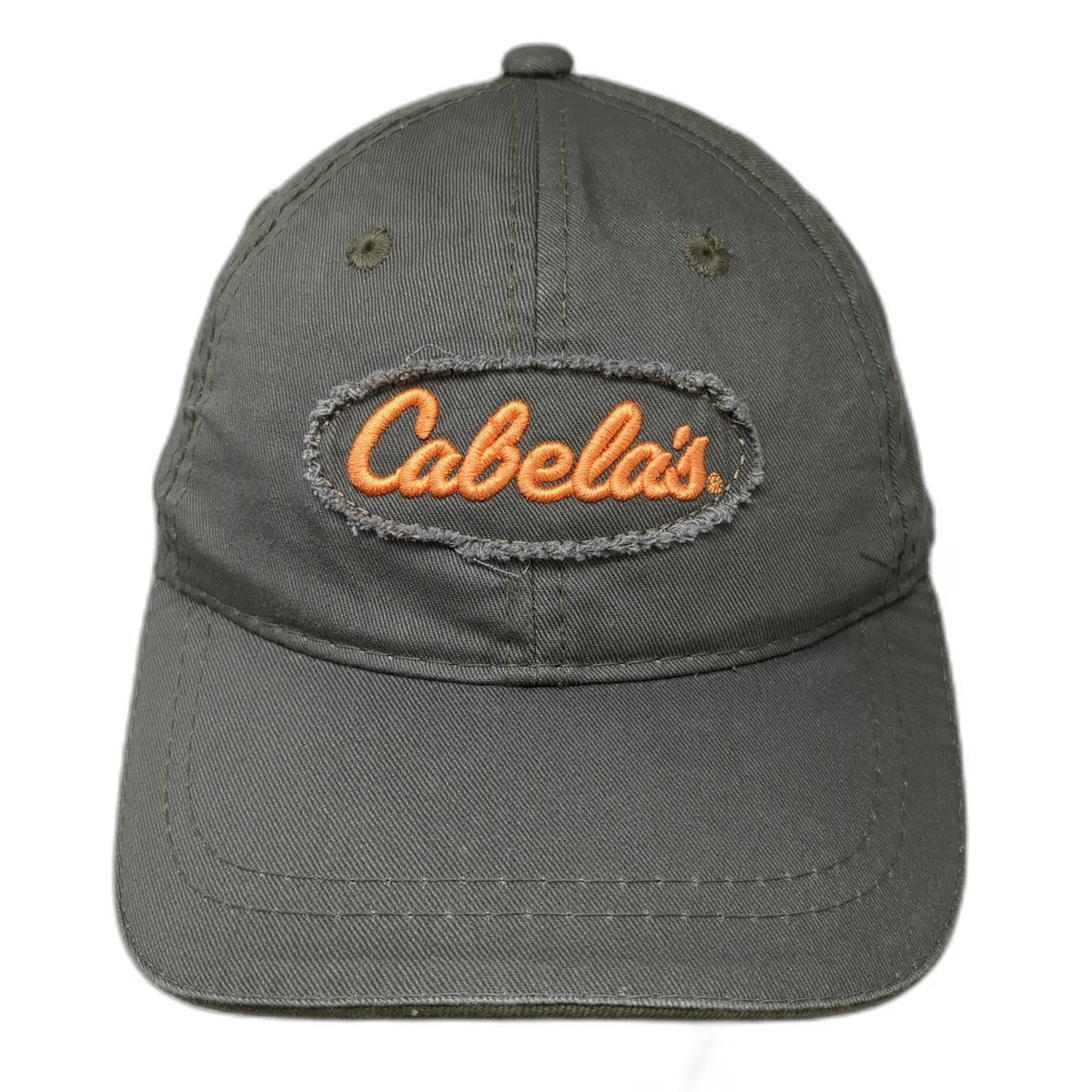 Cabela's Baseball Cap Green Orange One Size Strapback Distressed Patch Logo Hat