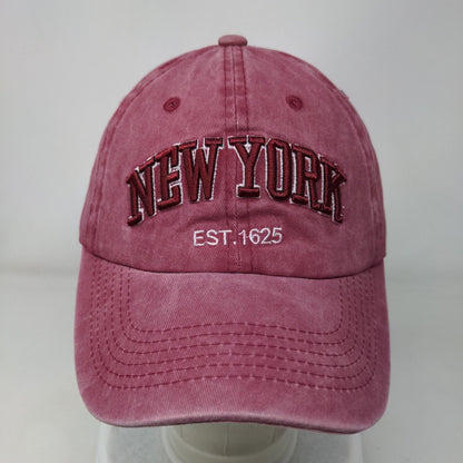 New York Est. 1625 Slideback Hat Red One Size Adjustable Embroidered Cotton