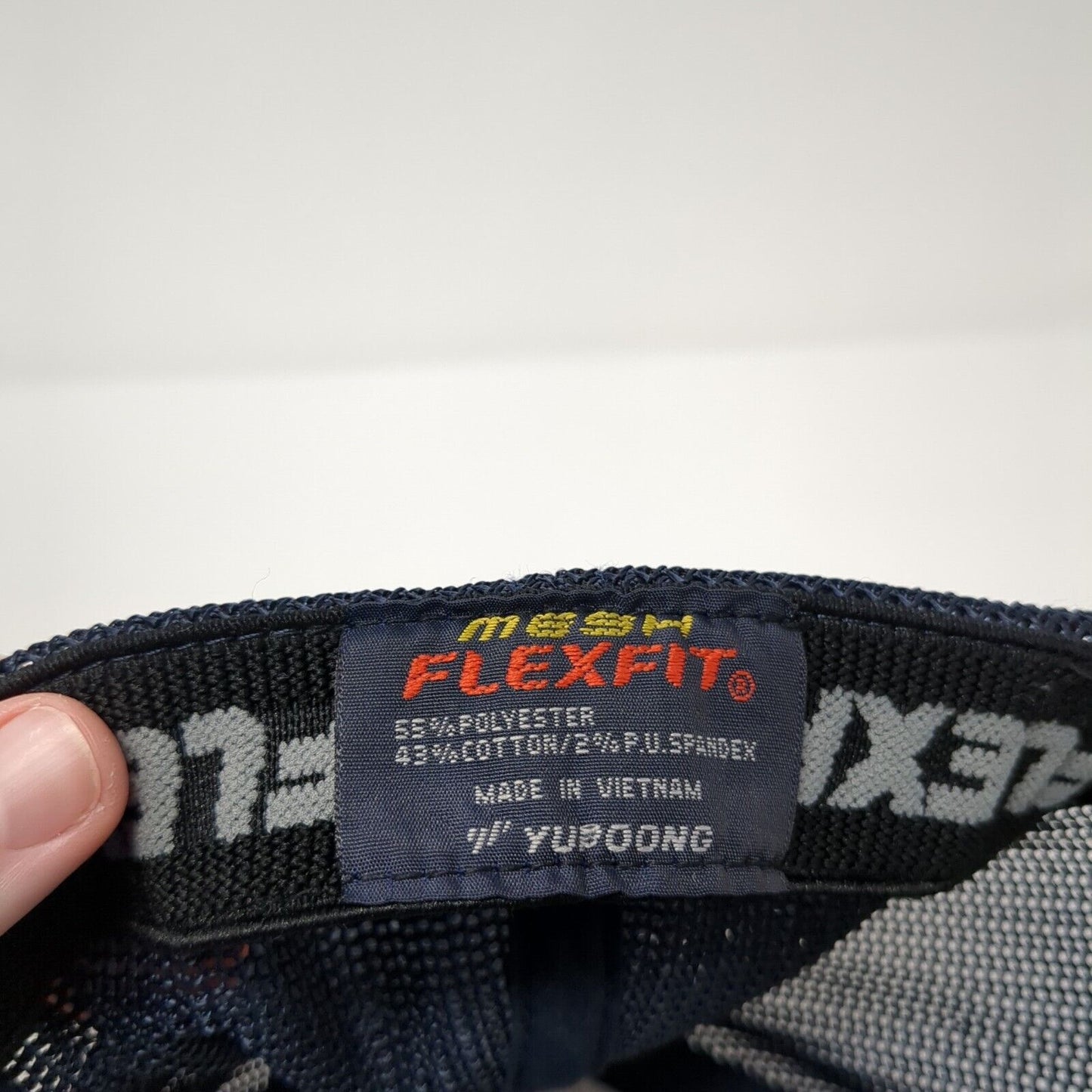 Mountains Fitted Trucker Hat Blue OS Flexfit Mesh Back Embroidered Yupoong