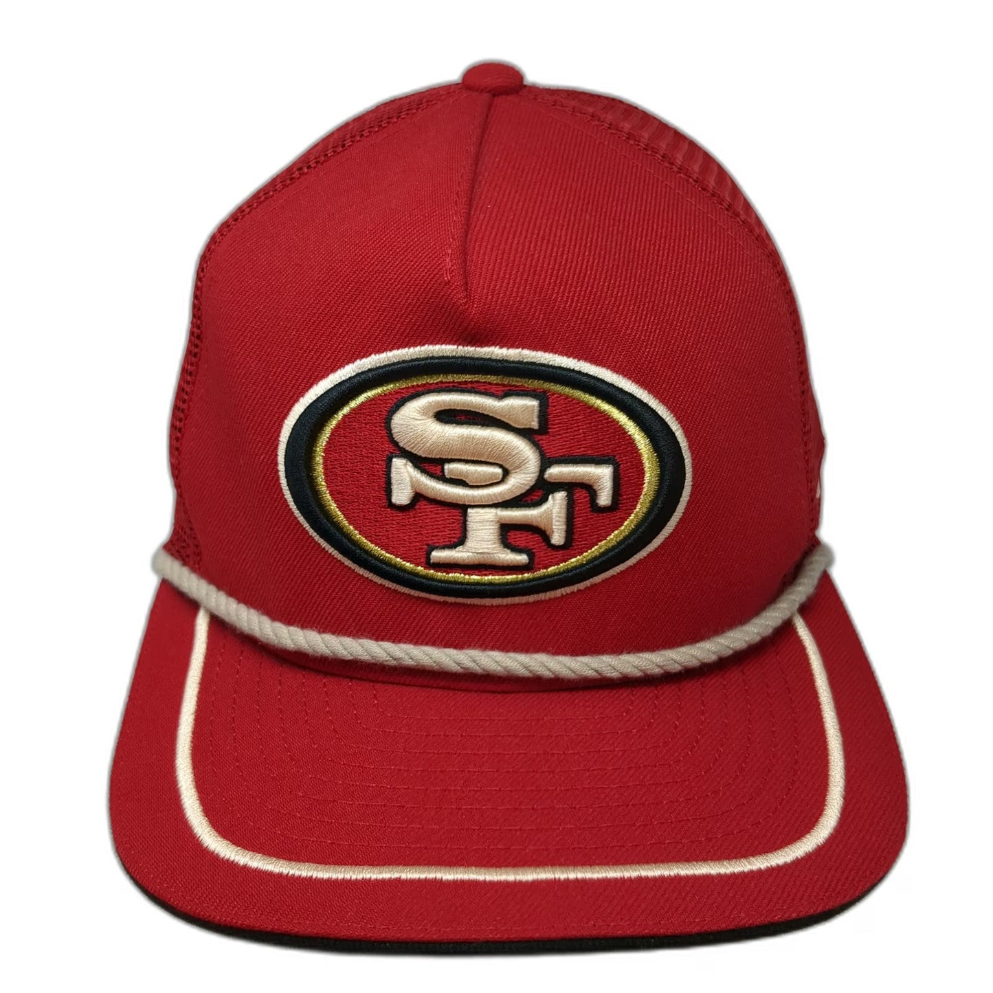 New Era San Francisco 49ers NFL Red Trucker Hat One Size Rope Brim Mesh Snapback
