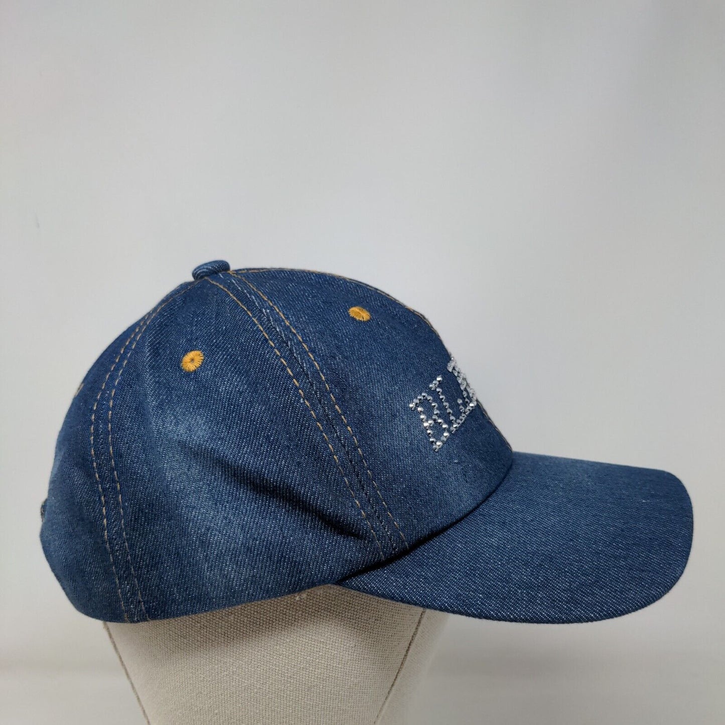 Blessed Strapback Hat Blue One Size Denim Studded Bling Adjustable