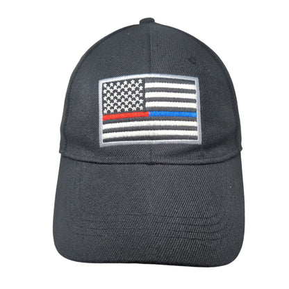American Flag Strapback Hat Black One Size Adjustable Embroidered Patriotic